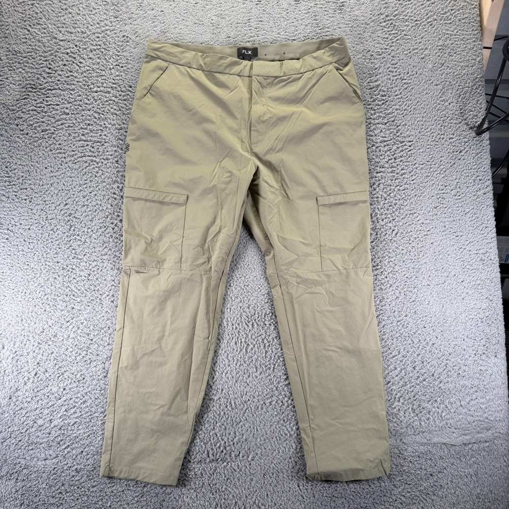 FLX Pant Men 2XL Green Nylon Windbreaker Tapered Travel Hiking Gorpcore Stretch